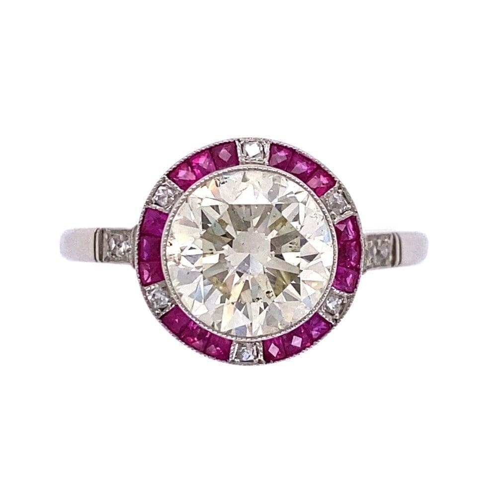 Platinum 2.81ct Transitional Diamond in .78tcw Ruby & Diamond Halo Ring 4.9g, s10 at Regard Jewelry - Regard Jewelry