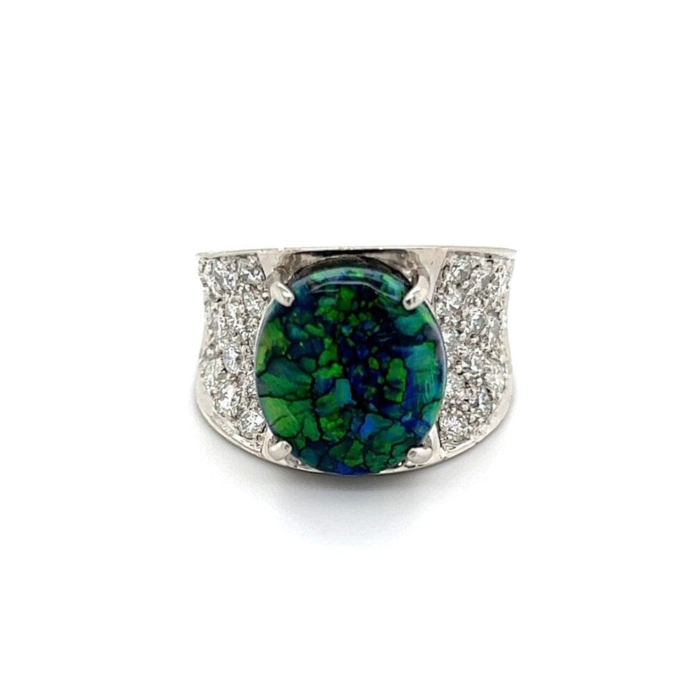 Platinum 3.48ct Black Harlequin Opal & 1.33tcw Diamond Ring 13.7g, s5.75 at Regard Jewelry in - Regard Jewelry