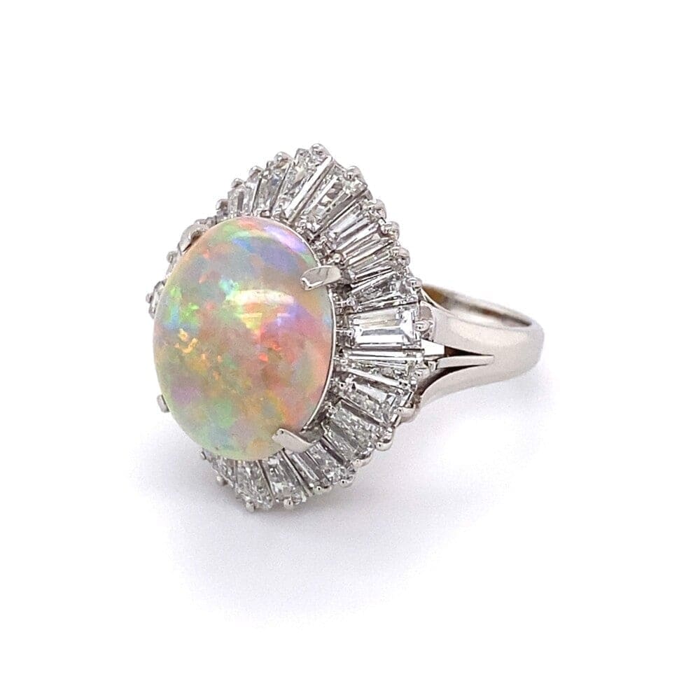 Platinum 5.82ct Australian White Opal & 2.81tcw diamond Ballerina Ring c1960's, s6.25 at Regard - Regard Jewelry