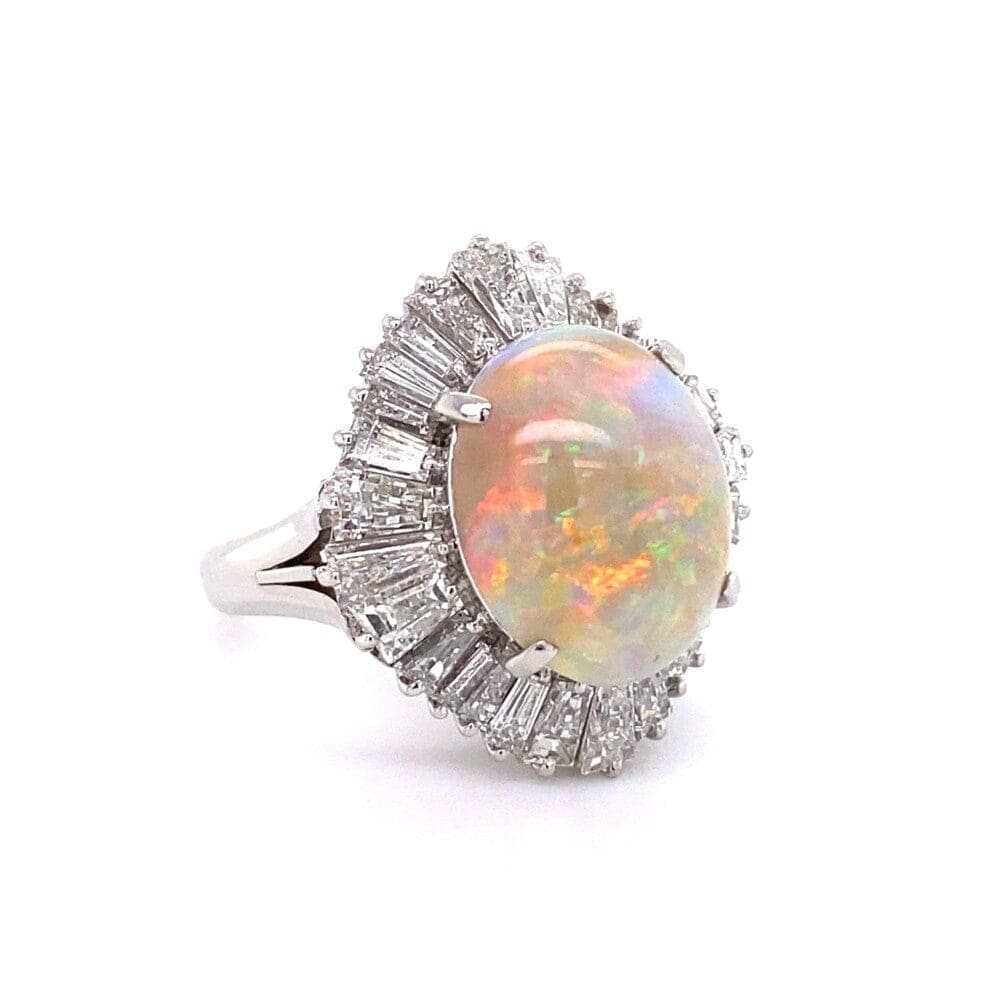 Platinum 5.82ct Australian White Opal & 2.81tcw diamond Ballerina Ring c1960's, s6.25 at Regard - Regard Jewelry