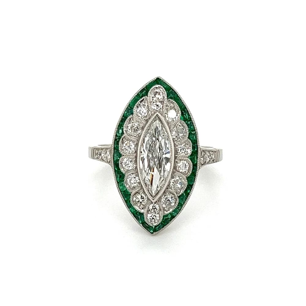 Platinum.70ct Old Cut Marquis.80tcw Emerald &.60tcw Diamond