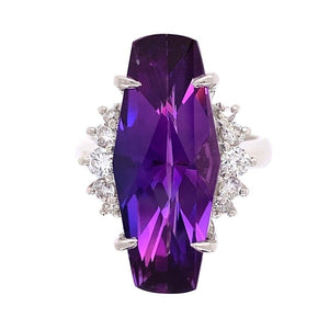 Platinum 8ct Navette Amethyst & .38tcw Diamond Ring 12.1g, s6.25 at Regard Jewelry in Austin, Texas - Regard Jewelry