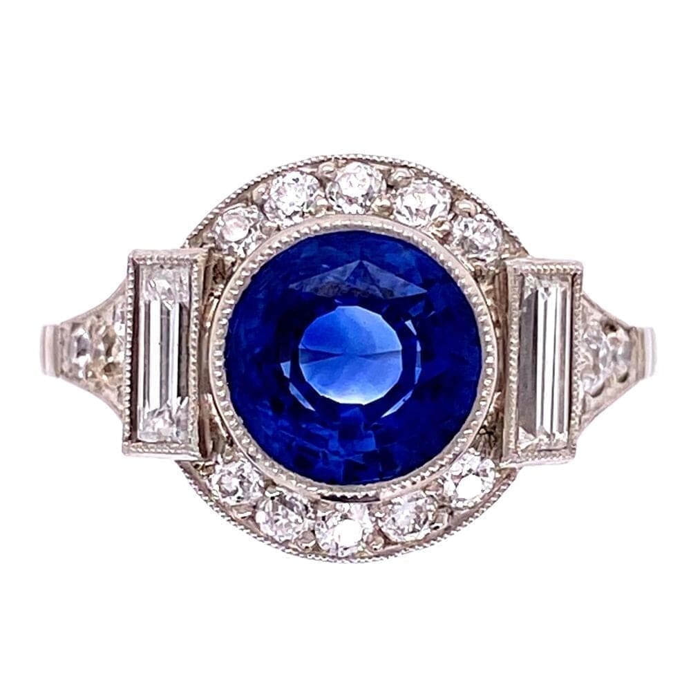 Platinum Art Deco 2.35ct Round Sapphire & .85tcw Diamond Ring s7.25 at Regard Jewelry in Austin, - Regard Jewelry