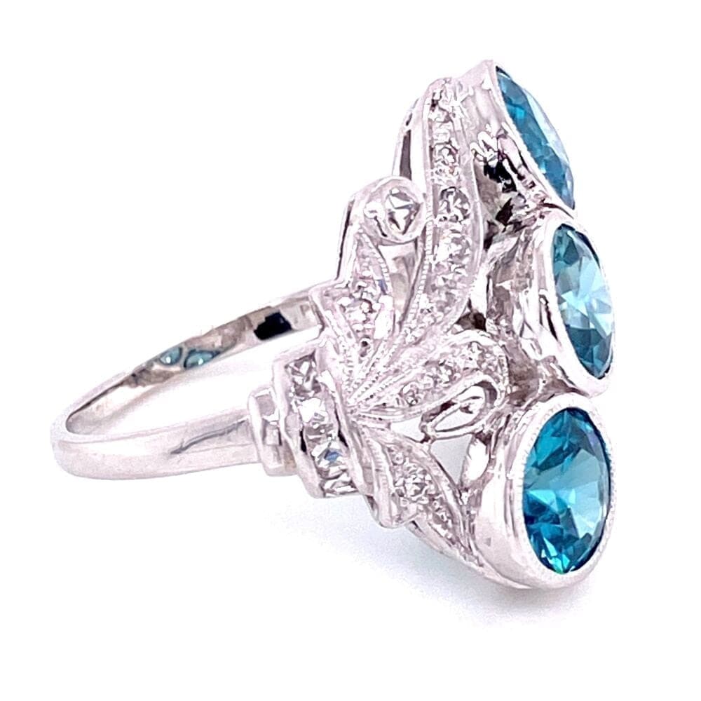 Platinum Art Deco 5.31tcw Blue Zircon & .64tcw Diamond Navette Ring, s7.5 at Regard Jewelry in - Regard Jewelry