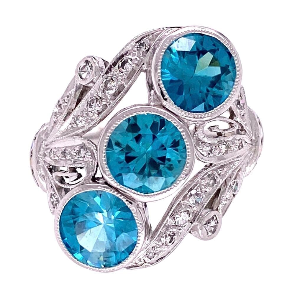 Platinum Art Deco 5.31tcw Blue Zircon & .64tcw Diamond Navette Ring, s7.5 at Regard Jewelry in - Regard Jewelry