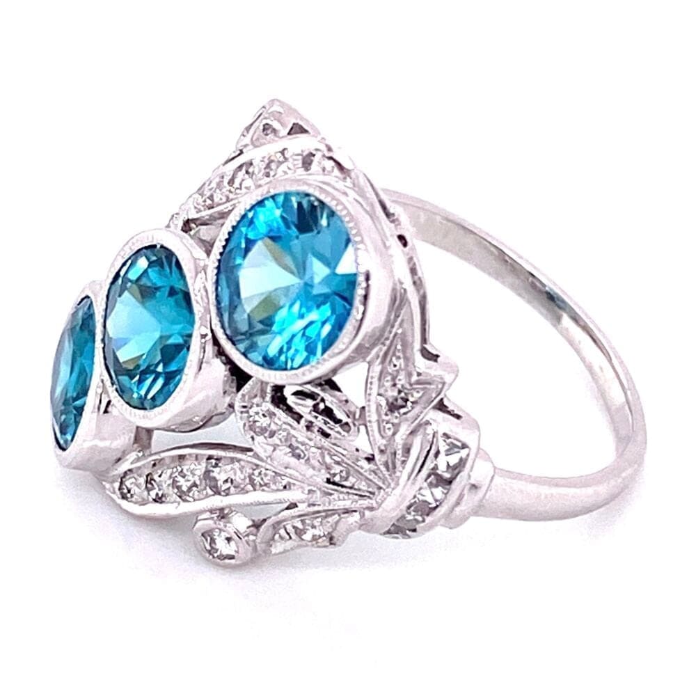 Platinum Art Deco 5.31tcw Blue Zircon & .64tcw Diamond Navette Ring, s7.5 at Regard Jewelry in - Regard Jewelry