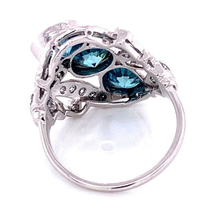 Platinum Art Deco 5.31tcw Blue Zircon & .64tcw Diamond Navette Ring, s7.5 at Regard Jewelry in - Regard Jewelry