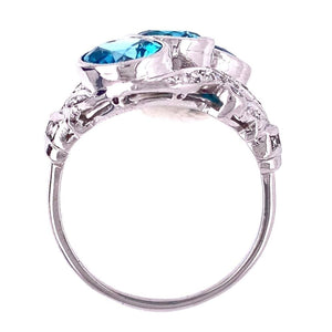 Platinum Art Deco 5.31tcw Blue Zircon & .64tcw Diamond Navette Ring, s7.5 at Regard Jewelry in - Regard Jewelry