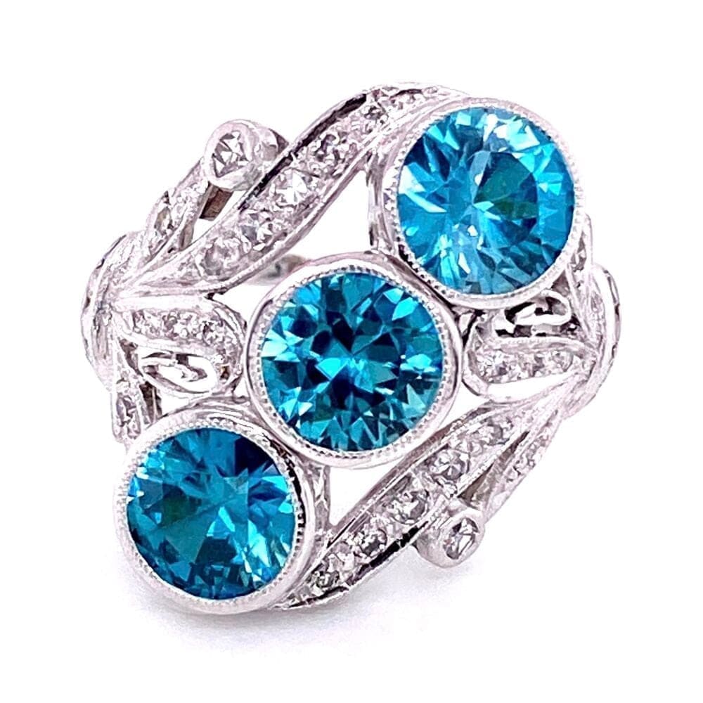 Platinum Art Deco 5.31tcw Blue Zircon & .64tcw Diamond Navette Ring, s7.5 at Regard Jewelry in - Regard Jewelry