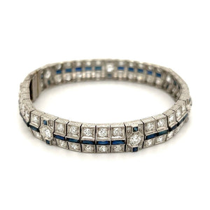Platinum Art Deco 7.04tcw Diamond & 3.50tcw Sapphire Bracelet 32.3g, 7" at Regard Jewelry in Austin, - Regard Jewelry