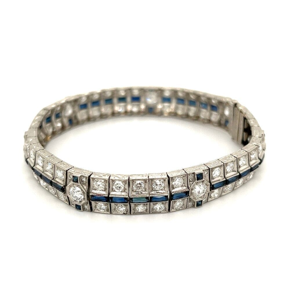 Platinum Art Deco 7.04tcw Diamond & 3.50tcw Sapphire Bracelet 32.3g, 7" at Regard Jewelry in Austin, - Regard Jewelry