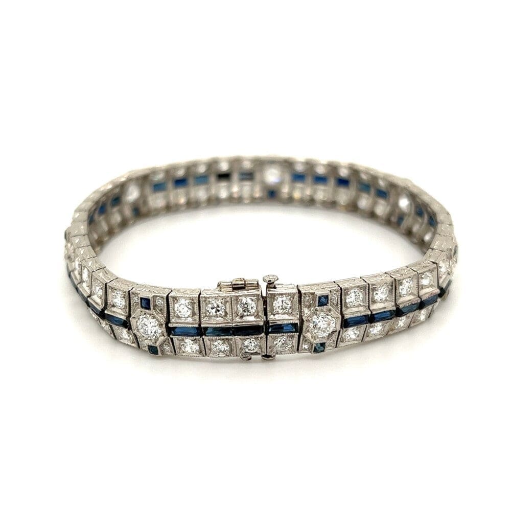 Platinum Art Deco 7.04tcw Diamond & 3.50tcw Sapphire Bracelet 32.3g, 7" at Regard Jewelry in Austin, - Regard Jewelry