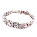 Load image into Gallery viewer, Platinum Art Deco Diamond Bracelet, 5.75tcw &amp; .10tcw Emeralds 22.8g, 7&quot; at Regard Jewelry in Austin, - Regard Jewelry
