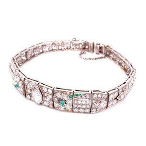 Platinum Art Deco Diamond Bracelet, 5.75tcw & .10tcw Emeralds 22.8g, 7" at Regard Jewelry in Austin, - Regard Jewelry