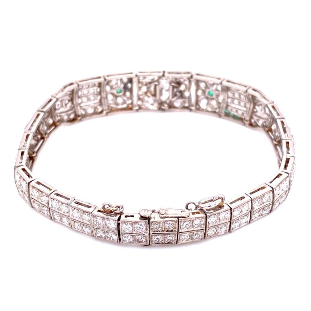 Platinum Art Deco Diamond Bracelet, 5.75tcw & .10tcw Emeralds 22.8g, 7" at Regard Jewelry in Austin, - Regard Jewelry