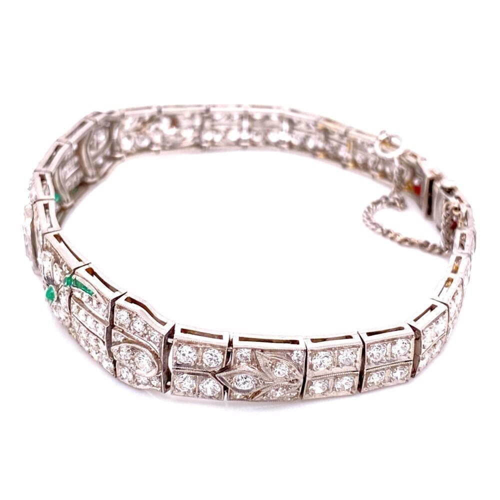 Platinum Art Deco Diamond Bracelet, 5.75tcw & .10tcw Emeralds 22.8g, 7" at Regard Jewelry in Austin, - Regard Jewelry