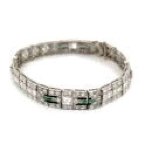 Platinum Art Deco Diamond, Emerald and Onyx Bracelet at Regard Jewelry in Austin, Texas - Regard Jewelry