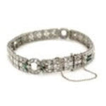 Load image into Gallery viewer, Platinum Art Deco Diamond, Emerald and Onyx Bracelet at Regard Jewelry in Austin, Texas - Regard Jewelry
