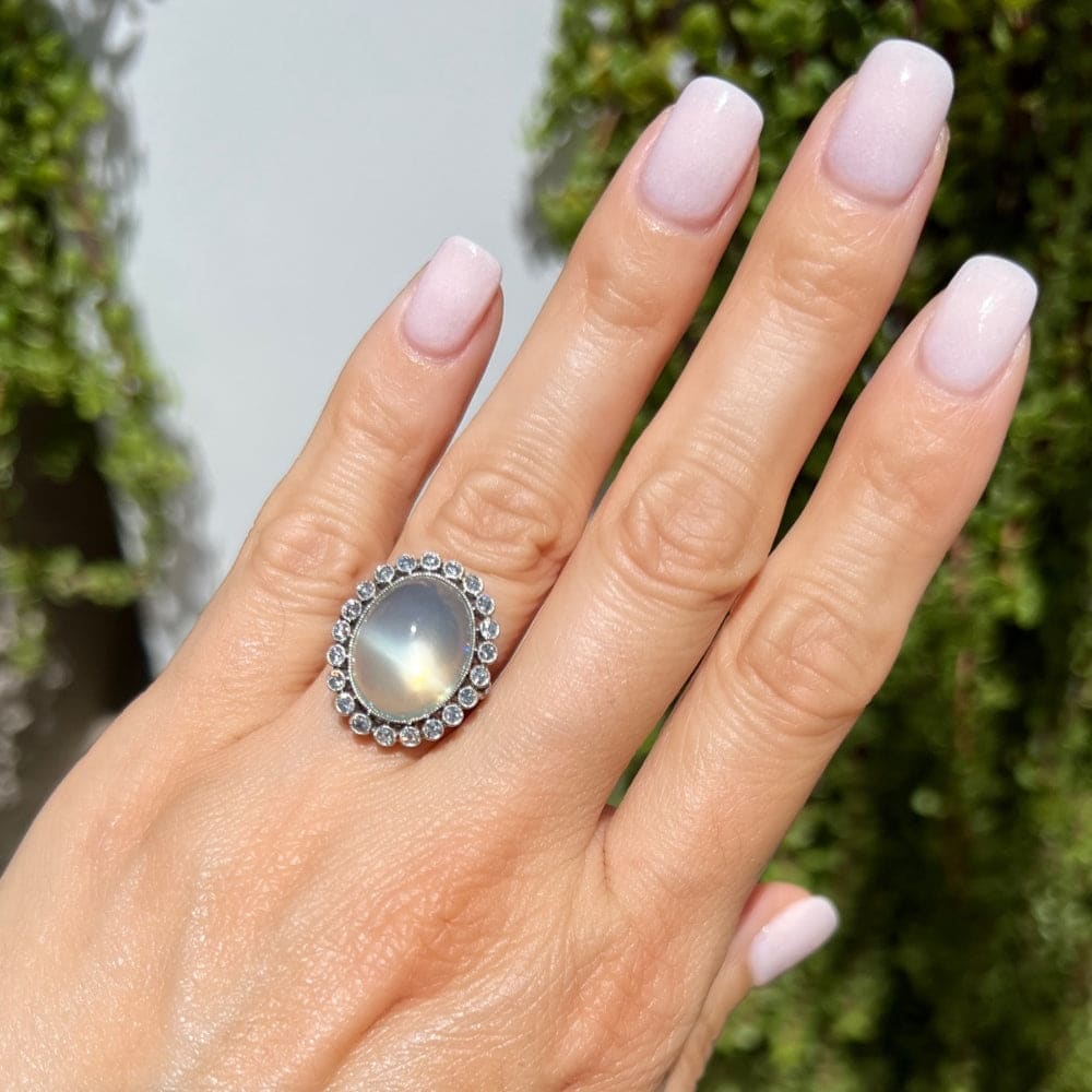 Platinum Art Deco Moonstone and Diamond Ring at Regard Jewelry in Austin, Texas - Regard Jewelry