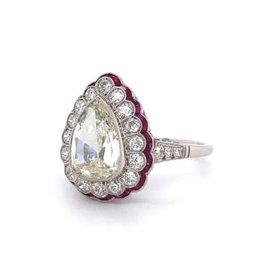 Platinum Art Deco Pear Shape Diamond and Ruby Ring at Regard Jewelry in Austin, Texas - Regard Jewelry
