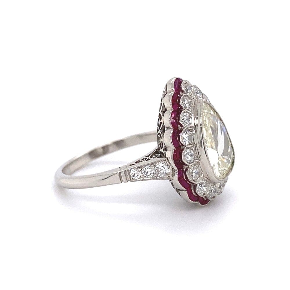 Platinum Art Deco Pear Shape Diamond and Ruby Ring at Regard Jewelry in Austin, Texas - Regard Jewelry