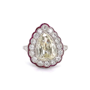 Platinum Art Deco Pear Shape Diamond and Ruby Ring at Regard Jewelry in Austin, Texas - Regard Jewelry