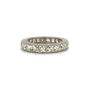 Platinum Art Deco Revival 5.32tcw French Cut Diamond Engraved Eternity Band 5.0g, s6.5 at Regard - Regard Jewelry