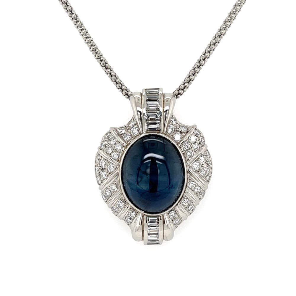 Platinum Cabochon Sapphire and Diamond Necklace at Regard Jewelry in Austin, Texas - Regard Jewelry