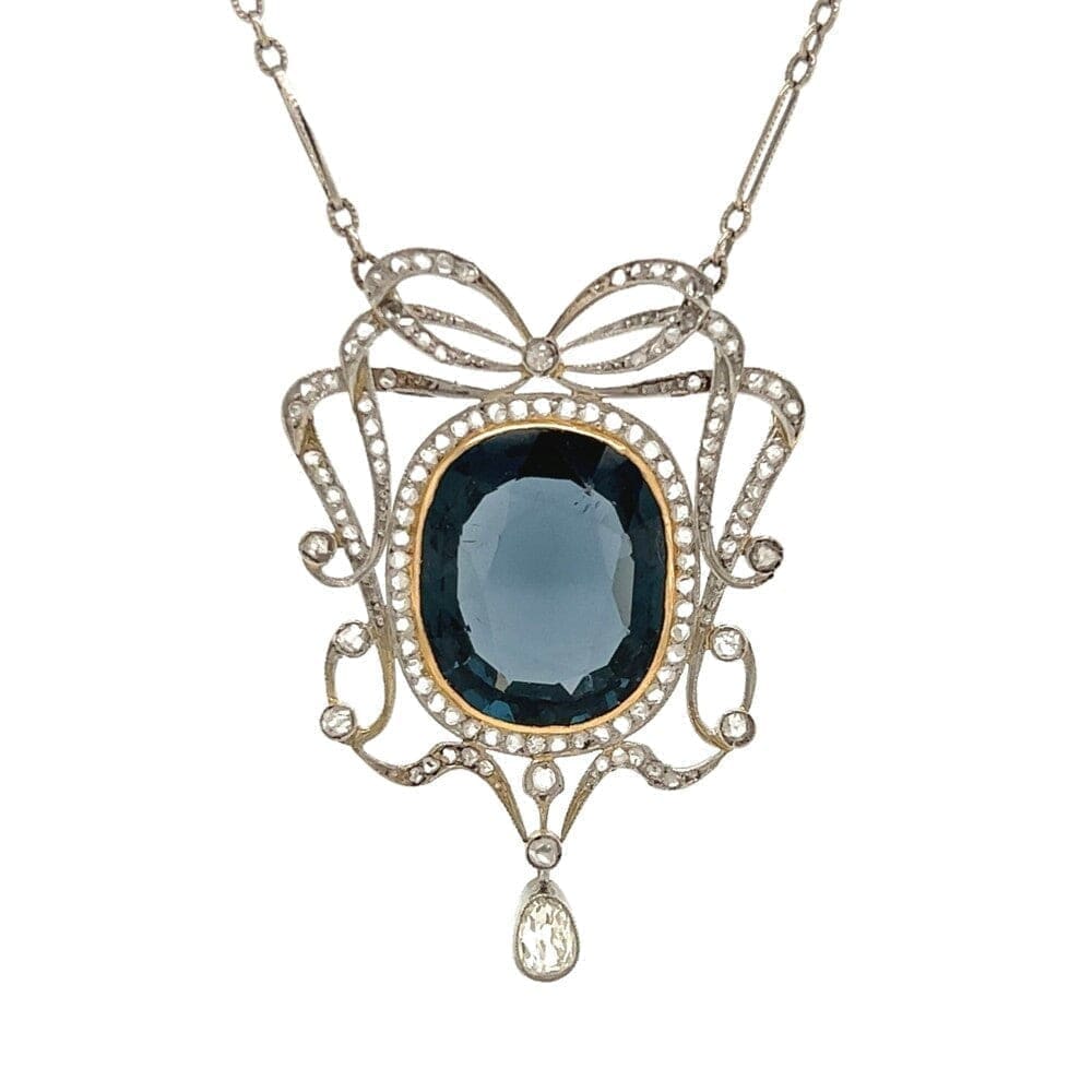 Platinum Edwardian 12ct Natural Spinel & 1.00tcw Diamond Ribbon Necklace 18" at Regard Jewelry in - Regard Jewelry