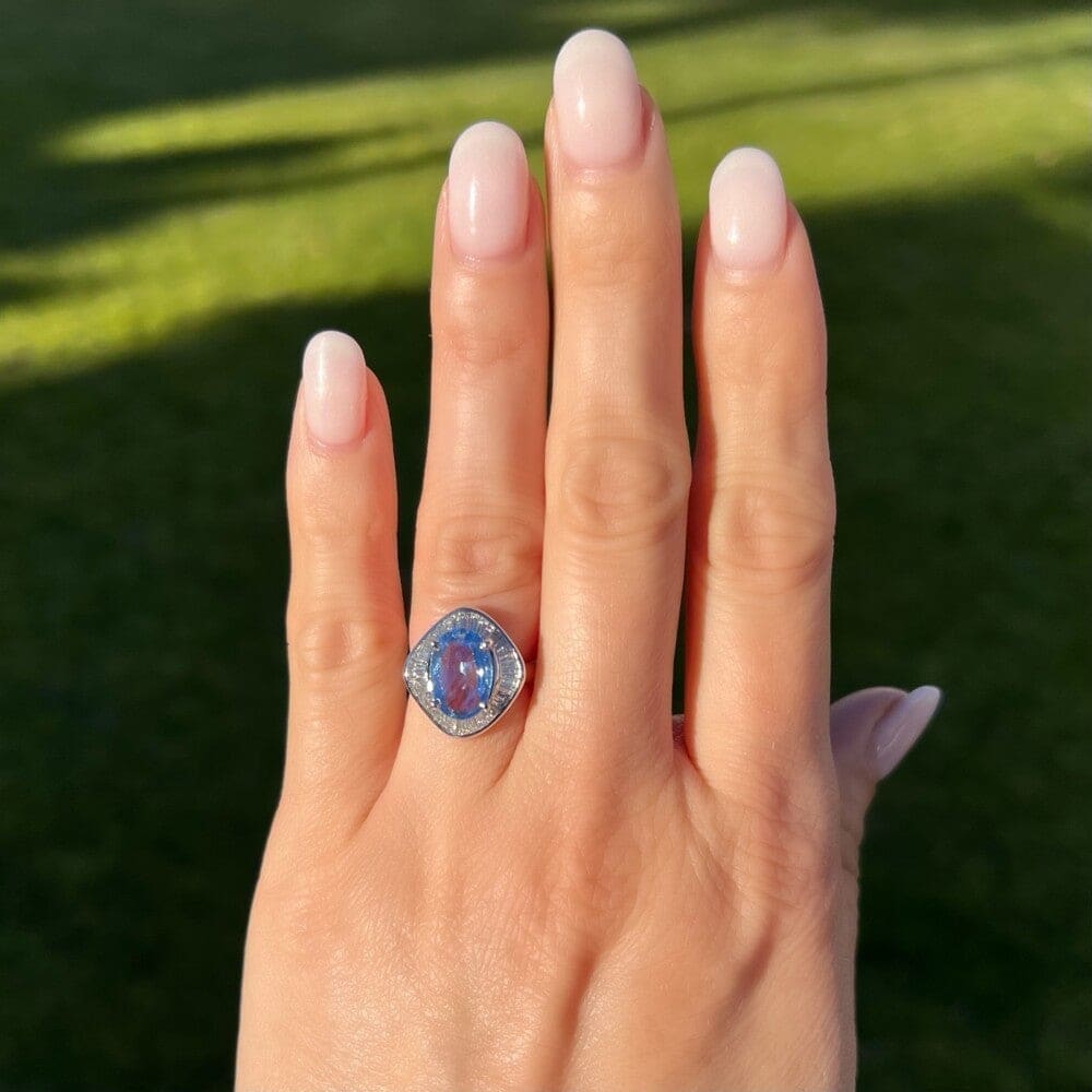 Platinum No Heat Sapphire and Diamond Ballerina Ring at Regard Jewelry in Austin, Texas - Regard Jewelry