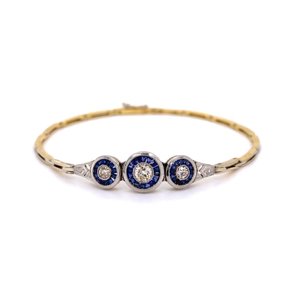 Platinum on 18K Edwardian .45tcw Diamond & .70tcw Sapphire Link Bracelet 6.3g, 7" at Regard Jewelry - Regard Jewelry