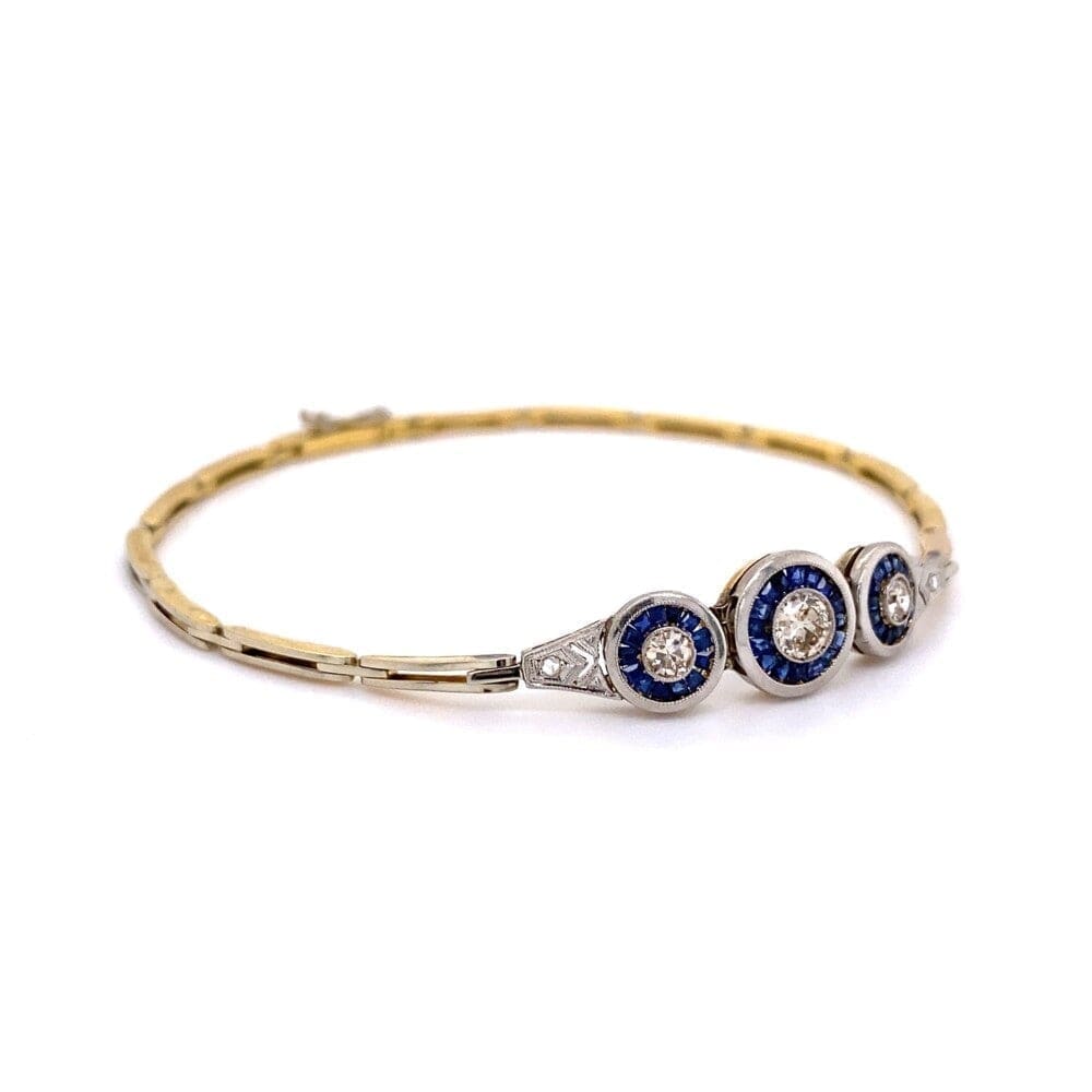 Platinum on 18K Edwardian .45tcw Diamond & .70tcw Sapphire Link Bracelet 6.3g, 7" at Regard Jewelry - Regard Jewelry