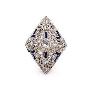 Platinum on 18K Edwardian Pointy Diamond and Sapphire Ring at Regard Jewelry in Austin, Texas - Regard Jewelry