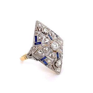 Platinum on 18K Edwardian Pointy Diamond and Sapphire Ring at Regard Jewelry in Austin, Texas - Regard Jewelry