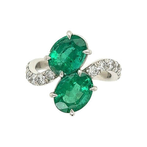 Platinum Oval Emerald Bypass Ring and Diamonds at Regard Jewelry in Austin, Texas - Regard Jewelry