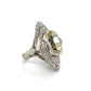 Platinum Oval Yellow Sapphire Ring with Double Diamond Halo at Regard Jewelry in Austin, Texas - Regard Jewelry