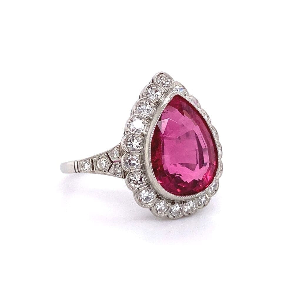 Platinum Pear Shape Rubellite Tourmaline & Diamond Ring at Regard Jewelry in Austin, Texas - Regard Jewelry