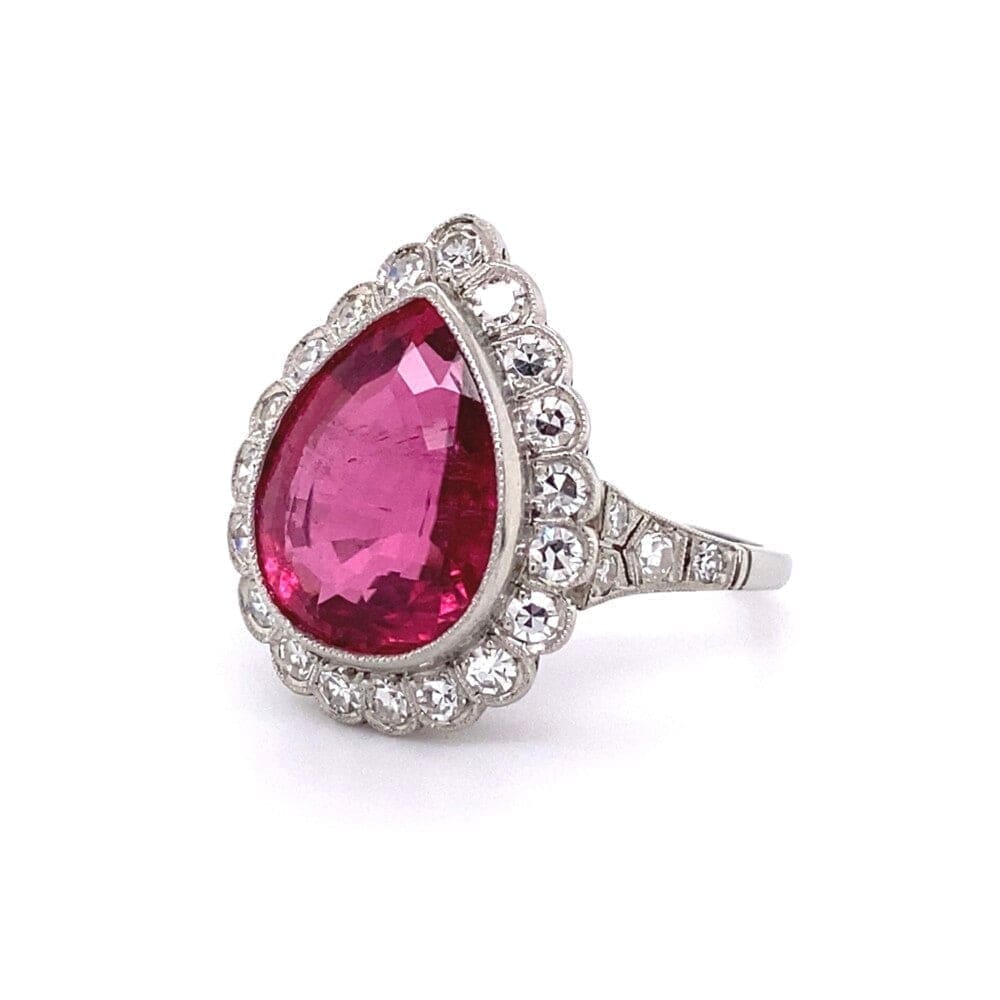 Platinum Pear Shape Rubellite Tourmaline & Diamond Ring at Regard Jewelry in Austin, Texas - Regard Jewelry
