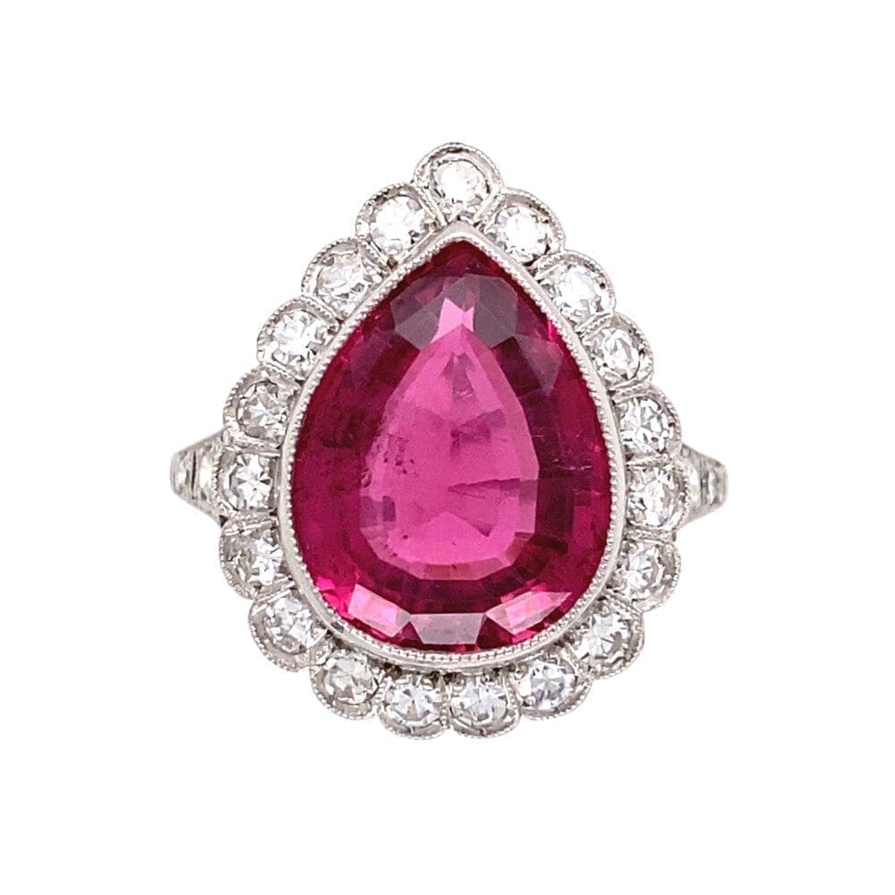 Platinum Pear Shape Rubellite Tourmaline & Diamond Ring at Regard Jewelry in Austin, Texas - Regard Jewelry