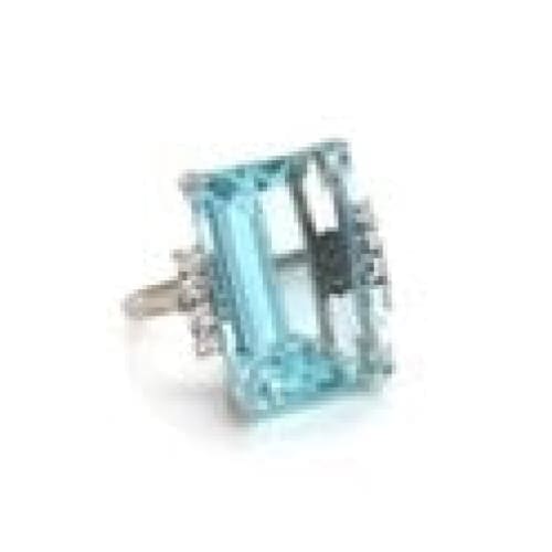 Platinum Retro Aquamarine and Diamond Ring at Regard Jewelry in Austin, Texas - Regard Jewelry