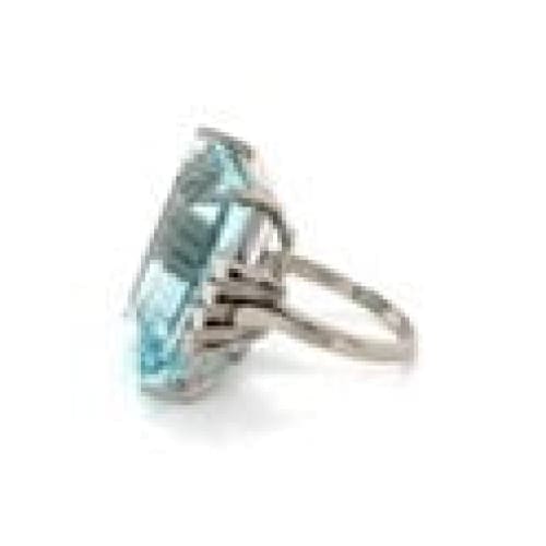 Platinum Retro Aquamarine and Diamond Ring at Regard Jewelry in Austin, Texas - Regard Jewelry