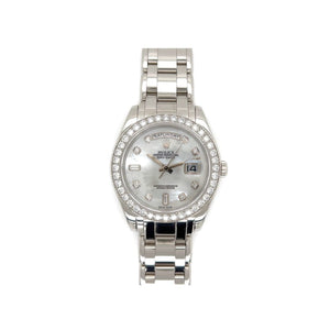 Platinum Rolex Pearlmaster 39mm 18946 Factory Diamond Bezel MOP Diamond Dial Mint w/Box c2005 8.5" - Regard Jewelry