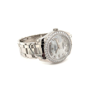 Platinum Rolex Pearlmaster 39mm 18946 Factory Diamond Bezel MOP Diamond Dial Mint w/Box c2005 8.5" - Regard Jewelry
