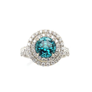 Teal Tourmaline and Diamond Ring in 18k White Gold at Regard Jewelry in Austin, Texas - Regard Jewelry