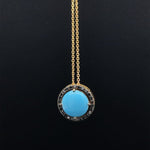 Load image into Gallery viewer, Turquoise Pendant with Black Diamond Halo at Regard Jewelry in Austin, Texas - Regard Jewelry
